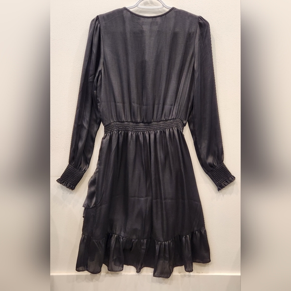 Banana Republic Satin Dress with Ruffle Hem, Black, Size US 6 - Picture 3 of 10